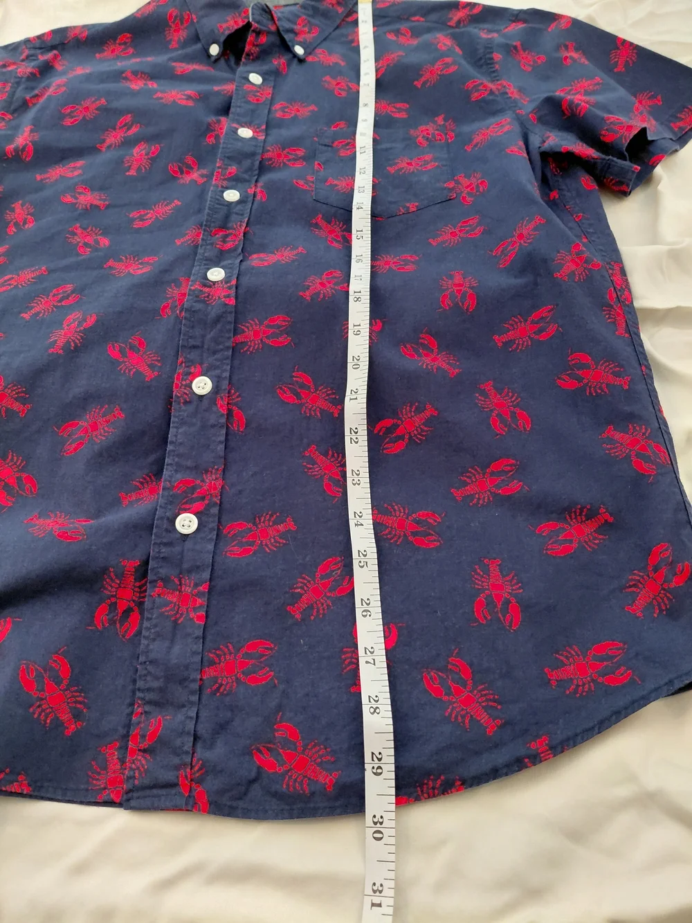 J. Crew Navy Short-Sleeve Button-Down Shirt with Red Lobster Print